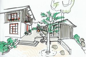 Entwurfsskizze Einfamilienhaus Zugangssituation